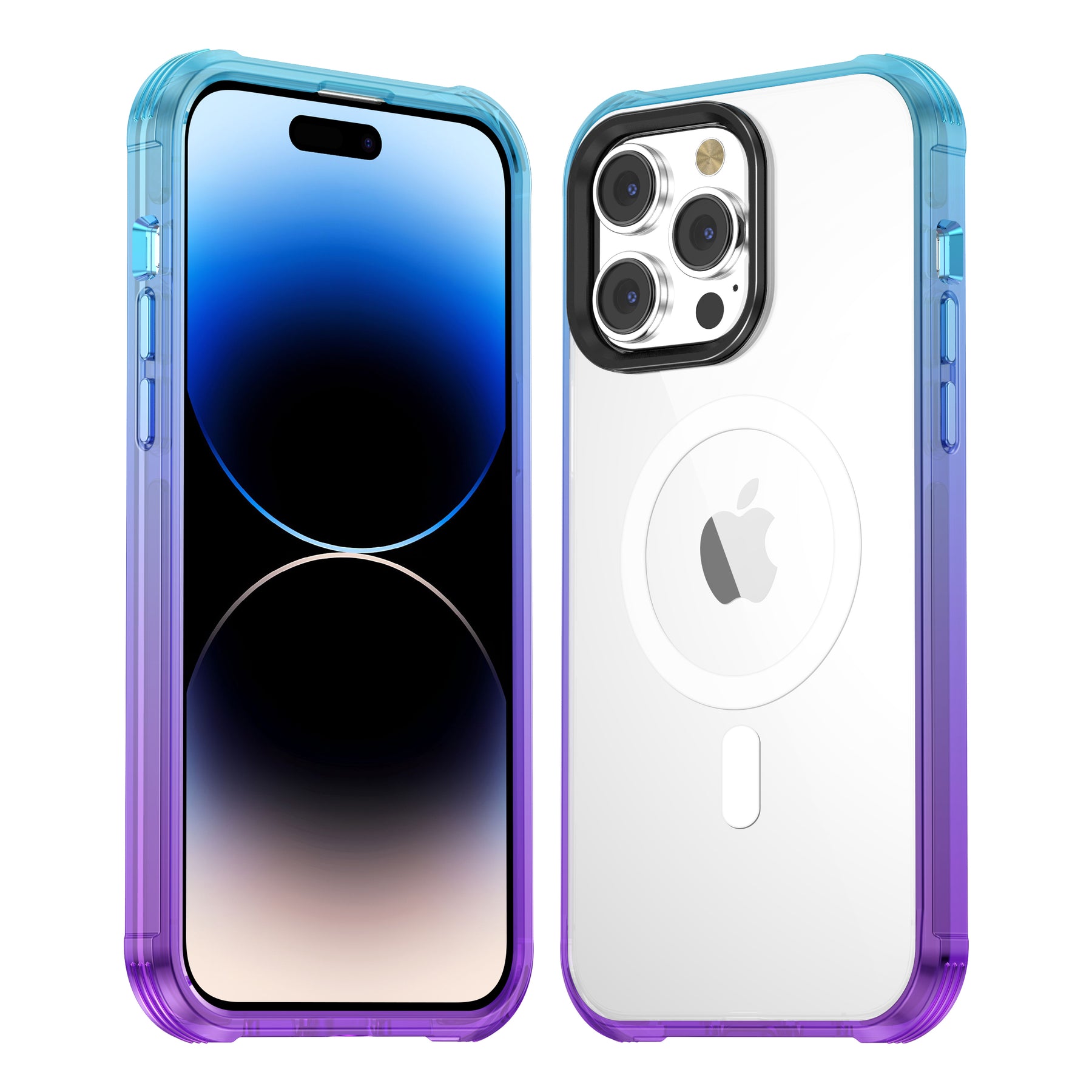 Blue Purple Immersion dyeing Crystal & Black TPE Bumper Shockproof Case